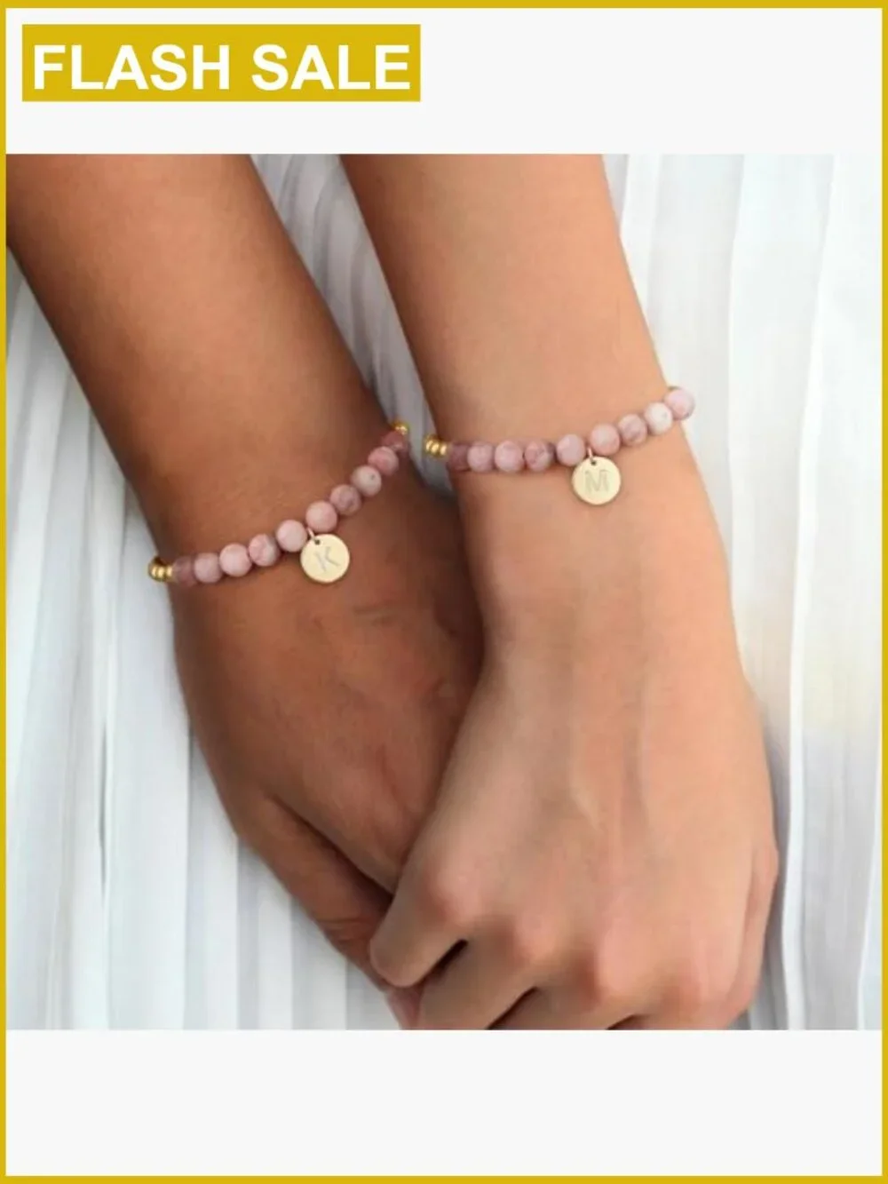 Pink Zebra Natural Stone Initial Charm Bracelet Adjustable Beaded Girls Teen